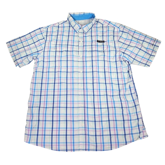 Columbia PFG Plaid Vented Fishing Shirt Short Sleeve Men's Size Large Multicolor - Picture 1 of 12